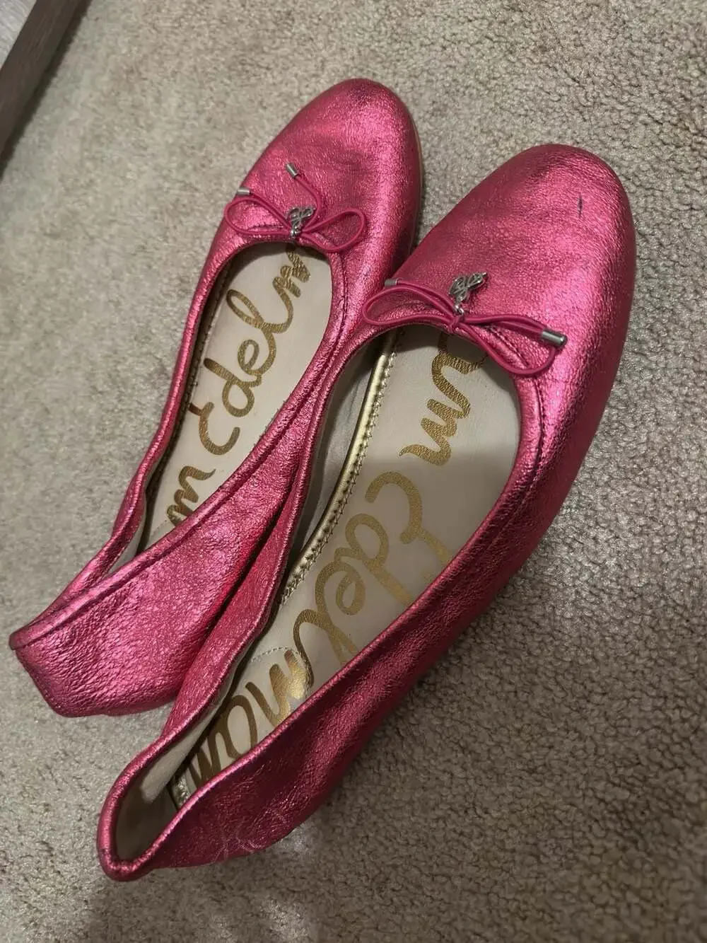 Sam Edelman Felicia Metallic Fuchsia Pink Leather Ballet Flats